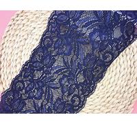 Ajuste de encaje de bordado elástico de Floral Lace en 15cm de ancho Cortina, Manteles, Funda que se puede quitar, Ropa de bricolaje nupcial/Accesorios (4 yardas en un paquete) (azul marino)