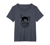 Ajuste de la catitud Necesario: Humor Facial del Reloj felino Camiseta, Mujer Tallas Grandes, Azul Jaspeado, 2XL Grande