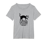 Ajuste de la catitud Necesario: Humor Facial del Reloj felino Camiseta, Mujer Tallas Grandes, Gris Jaspeado, 1XL Grande