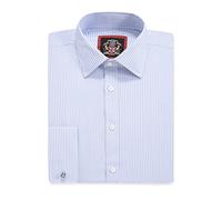 Ajuste estándar de los Hombres, Manga Larga, Camisas de Rayas Finas | Doble puño francés | Sastrería Tradicional | The Windsor Camisa de Vestir Formal para Hombre (Sky Blue, 14.5in)