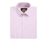 Ajuste estándar de los Hombres, Manga Larga, Camisas de Rayas Finas | Doble puño francés | Sastrería Tradicional | The Windsor Camisa de Vestir Formal para Hombre (Pink, 16.5in)