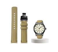 Ajuste for TIMEX T49905 T49963 T49953 for Citizen Fit for Hamilton Correa de reloj de moda de cuero de lona de nailon resistente al agua Correa de reloj de color caqui de 20 mm for hombres(Khaki-black