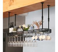 AJYBYUKJ Botellero Industrial Ajustable montado en el Techo con Luces, Estante para Vino montado en la Pared y Soporte para Vidrio Colgante para Bar, Cocina, decoración del hogar, Amantes