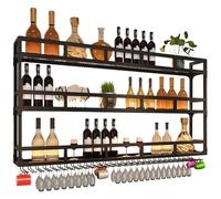 AJYBYUKJ Botelleros LED Montados En La Pared, Estante Flotante para Copas De Vino con Colgador para Copas, Estante para Vino Colgante De Metal Industrial para El Hogar, Despensa, Bodega,