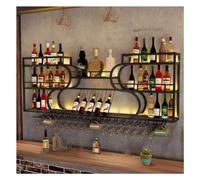 AJYBYUKJ Estantes para vinos Redondos industriales Colgantes, Estante para vinos Moderno montado en la Pared con luz LED, Estante para Botellas de Vino de Hierro de 2 Niveles Estante de exhibición