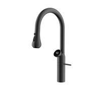 AJYBYUKJ Grifo de Cocina Giratorio Negro 360 ° con Spray Pull hacia Abajo, Pantalla de Temperatura de latón, Toque Moderno de Mezclador de Fregadero para Uso en casa y Comercial Beauty Comes