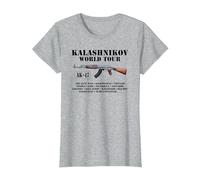 AK-47 Kalashnikov World Tour Camiseta Camiseta, Mujer, Gris Jaspeado, L