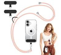 AK Cordon para Movil Universal, con 2 Parches Duraderos y Gancho de Cuero Negro, Colgar Auriculares Inalámbricos, Llaves Etc, Cuerdas Ajustables de 1,6m para Mayoría de Las Fundas (Oro Rosa)
