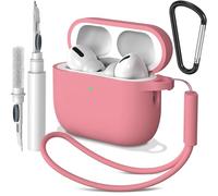 AK Funda de Silicona para AirPods Pro 3, con Llavero y Correa de Mano y Kit de Limpiador, Anti-Rasguños de Fundas Protectora para Apple AirPods Pro 3.ª Generación, LED Visible (Polvo de Frijol Rojo)