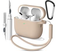 AK Funda de Silicona para AirPods Pro 3, con Llavero y Correa de Mano y Kit de Limpiador, Anti-Rasguños de Fundas Protectora para Apple AirPods Pro 3.ª Generación, LED Visible (Té de Leche)