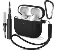 AK Funda de Silicona para AirPods Pro 3, con Llavero y Correa de Mano y Kit de Limpiador, Anti-Rasguños de Fundas Protectora para Apple AirPods Pro 3.ª Generación, LED Visible (Negro)