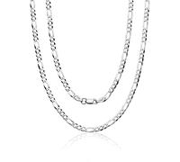 AKA Gioielli - Cadena Figaro 4.4 mm Plata De Ley Esterlina 925 Rodio - Collar Hombre Mujer Longitud: 45 50 55 60 65 70 75 cm