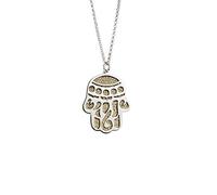 Aka Gioielli® - Collar Hamsa Colgante Mano de Fatima con Fondo Dorado en Plata de Ley 925 Rodio para Mujer