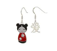 Aka Gioielli® - Pendientes Mujer Muñeca Japonesa Plata de Ley 925 Esmalte y Cristales Swarovski con escritura "Love"