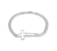 AKA Gioielli - Pulsera con Cruz para Hombre en Plata de Ley 925, pulsera con cruz y cadena tipo eslabón cubano de 6 mm en plata - longitud 22 cm, idea de regalo elegante con caja