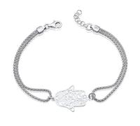 AKA Gioielli® - Pulsera Mano de Fátima en Plata 925, Pulsera con Mano de Fátima Hamsa Plata 925, Regalo para Mujer y Chica - longitud ajustable
