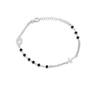 AKA Gioielli® - Pulsera Rosario con Cristales Negros en Plata 925 con Medalla de la Virgen Milagrosa y Cruz - Pulsera para Mujer y Hombre, longitud ajustable