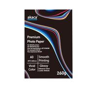 akaca Papel Fotográfico Brillante A3 (297 x 420 mm), 40 hojas, 260 g/m², Premium Glossy Photo Paper, para todas las impresoras de inyección de tinta