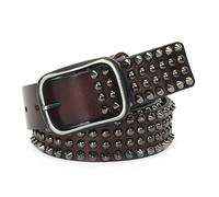 AKAFKKPYXSD Cinturones De Cuerocinturones De Cuero De Vaca con Tachuelas Cinturón Ajustable Hecho A Mano 4 Fila Cono Spike Y Remache Circular En Arreglo(105cm/waist:34"~36", Brown)