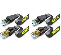 Akake Cable Ethernet Cat 8, cable de red plano de alta velocidad de 2 m, cable LAN profesional, 26 AWG, 2000 MHz 40 Gbps con conector RJ45 chapado en oro, blindado en pared, interior y exterior, negro