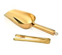 Akamino - Cuchara de hielo de acero inoxidable y pinzas de hielo, barra pequeña de fondo redondo para harina de hielo y clip de buffet para cocina, bar, barbacoa, fiesta, boda, oro