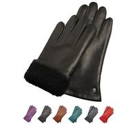 AKAROA ESTD 2019 Mia - Guantes de piel para mujer, función táctil, piel italiana, forro de piel de cordero original de Nueva Zelanda, 4 tallas S - XL, Mia Black, M