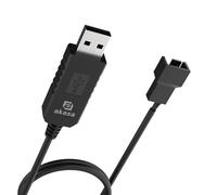 Akasa Cable convertidor de Voltaje de 5 V a 12 V CC para USB Tipo A a Ventilador de PC de 3 Pines y 4 Pines, 0,6 m, Salida de hasta 12 V/0,7 A, AK-CBFA10-60BK