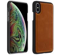 Akashi Carcasa protectora para iPhone X / XS rígida de piel, Marrón