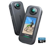 AKASO 360 Cámara de acción 360 con 128GB microSDXC U3 Tarjeta de Memoria, Sensor de 1/2", 5.7K 360, Fotos 72MP, Pantalla táctil de 2.29", Cámara Deportiva 360, Estabilización, para Deportes