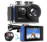 AKASO Brave 6 Plus Cámara Deportiva 4K30FPS WiFi 20MP - Cámara de Accion Pantalla Táctil, Estabilización Electrónica, Cámara Acuatica Sumergible 40M, Control por Voz, 2 Baterías y Kit de Accesorios