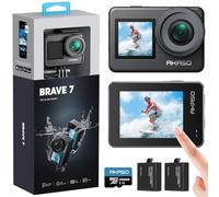 AKASO Brave 7 Cámara Deportiva 4K 20MP Cámara de Acción con 256GB Tarjeta | Camara Acuatica Sumergible, Doble Pantalla, EIS, Control de Voz, 2x1350mAh Baterías, para Deportes al aire libre/a diario