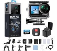 AKASO Brave 7 LE - Cámara de acción 4K30fps con tarjeta de memoria MicroSDXC U3 de 128 GB, kit de accesorios Ultra HD de 131 pies, cámara impermeable EIS 2.0 con control remoto WiFi, cámara
