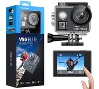 AKASO V50 Elite Cámara Deportiva WiFi 4K 60fps 20MP Cámara de Acción con EIS Pantalla Táctil Cámara Acuatica Sumergible 40M con Control de Voz 8X Zoom Control Remoto 2 Baterías Multi Accesorios