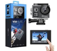 AKASO V50 Elite Cámara Deportiva WiFi 4K 60fps 20MP Cámara de Acción con EIS Pantalla Táctil Cámara Acuatica Sumergible 40M con Control de Voz 8X Zoom Control Remoto 2 Baterías Multi Accesorios