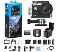 AKASO EK7000 - Cámara de acción 4 K, WiFi, Impermeable, 30 m, con Tarjeta de 64 GB, cámara subacuática WiFi de 20 MP, micrófono Externo, Mando a Distancia, 2 baterías de 1050 mAh, Accesorios para