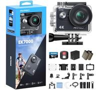 AKASO EK7000 Cámara Deportiva 4K 20MP Cámara de Acción con 64GB Tarjeta | Camara Acuatica Sumergible con Gran Angular 170°, HD, EIS, WiFi, 2 baterías, para Deportes al aire libre/a diario