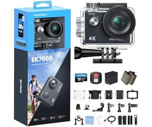 AKASO EK7000 Cámara Deportiva 4K 20MP Cámara de Acción con 64GB Tarjeta | Camara Acuatica Sumergible con Gran Angular 170°, HD, EIS, WiFi, 2 baterías, para Deportes al aire libre/a diario