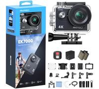 AKASO EK7000 Cámara Deportiva 4K 20MP WiFi Cámara de Acción, Color Negro | Cámara Sumergible Acuática 30M con Estabilización EIS, Gran Ángulo 170°, 2 Baterías, para Deportes al aire libre/a diario