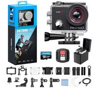 AKASO EK7000 Pro Cámara Deportiva 4K 20MP Cámara de Acción con 64GB Tarjeta | Camara Acuatica Sumergible con Pantalla táctil, EIS, 2 baterías, para Monopatinaje/Deportes al aire libre/a diario