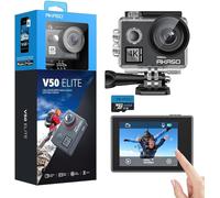 AKASO V50 Elite Cámara Deportiva con Tarjeta de Memoria MicroSDXC de 64GB Cámara de Acción WiFi 4K 60fps 20MP con EIS Pantalla Táctil Control de Voz 8X Zoom Cámara Acuatica Sumergible 40M 2 Baterías