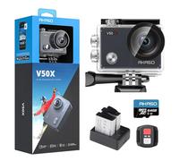 AKASO V50 X Cámara Deportiva 4K con 64GB microSDXC U3 Tarjeta de Memoria Cámara de Acción WiFi 20MP Cámara Acuatica Sumergible 40M con Pantalla Táctil Control Remoto Multi Accesorio