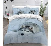 AKATIE - Funda nórdica de 140 x 200 cm, diseño de perro Husky, juego de cama para 1 persona, microfibra, funda de edredón de animales y perros en 3D impresos, 3 piezas con cremallera
