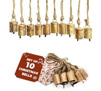 AKATVA Gold Christmas Ornaments Set - Vintage Christmas Decor for Tree - Gold Christmas Bells - Christmas Tree Ornaments for Holiday Season - Rustic Bells Hanging Ornaments - Set of 10 Pieces