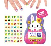 Akayoo 520PCS Kids Nail Stickers,Cute Nail Stickers for Kids Little Girls,Princess Kids Girls Nail Stickers Earring Stickers,Self-Adhesive Nail Supplies Nail Art,Gift for Kids, DIY Manicure