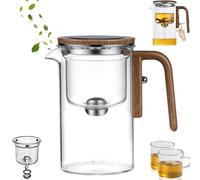 Akayoo Magic Teapot,Glass Teapot with Strainer,Magic Glass Teapot,Water Separation Glass Teapot with Wooden Handle,Clear Tea Pot with Strainer,Suitable for All Kinds of Tea, Comes with Two Cups