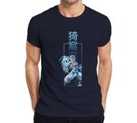 Akaza Demon Warrior Anime Artes Marciales Rayas Azules Japón Y2K Streetwear Hombre Camiseta, azul marino, XXL