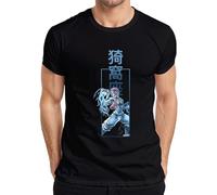 Akaza Demon Warrior Anime Artes Marciales Rayas Azules Japón Y2K Streetwear Hombre Camiseta, Negro , XXL