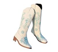 AKDJGFP Botas Largas Vaqueras Mujer Botas de mujer bordadas de tubo largo, tacón bajo, impermeables, resistentes al frío, cómodas, a la moda, for caballero.(White,38)