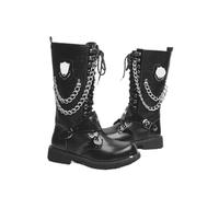 AKDJGFP Botas Vaqueras Hombre Botas de Moto for Hombre, Botas de Combate Transpirables de Media Pantorrilla, Botas Punk con cinturón gótico, Zapatos Casuales con Punta.(44)