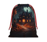 AKDODK Bolsas de Navidad de miedo con estampado de Halloween, bolsa con cordón de peluche, bolsa de regalo con cordón rojo